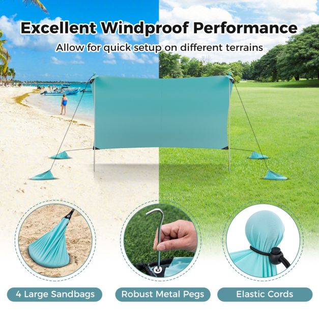 Beach Tent Sun Shelter with 4 Sandbags and UPF 50+ Protection-Green