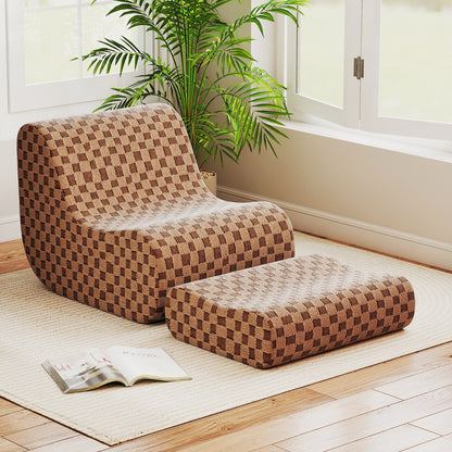 Bean Bag Chair with Ottoman Accent Lazy Sofa Chair Set-Brown