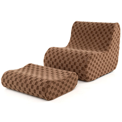 Bean Bag Chair with Ottoman Accent Lazy Sofa Chair Set-Brown