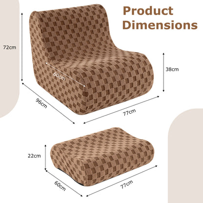 Bean Bag Chair with Ottoman Accent Lazy Sofa Chair Set-Brown