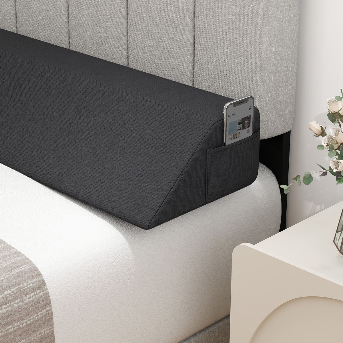 Bed Wedge Pillow  with 2 Storage Pockets-Queen Size