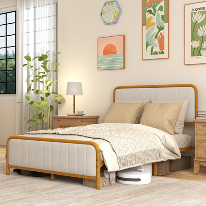 Upholstered Full Size Metal Bed Frame with Headboard-Full Size