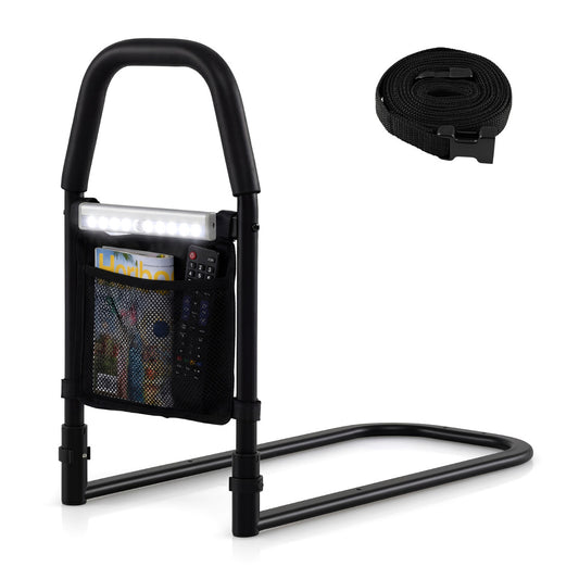 Bed Rails with Motion Sensor Light and Storage Pocket for Elderly Adults-Black