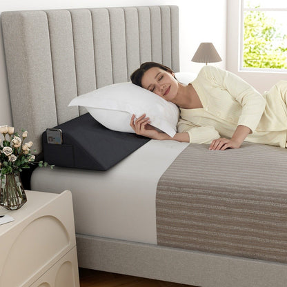 Bed Wedge Pillow  with 2 Storage Pockets-Full Size