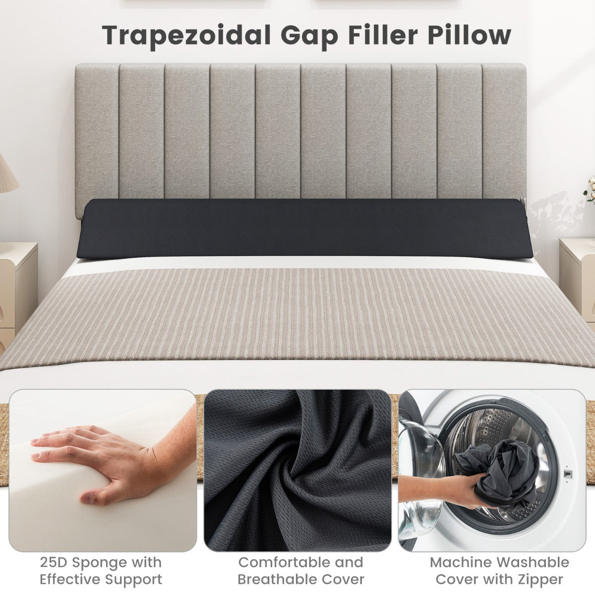 Bed Wedge Pillow  with 2 Storage Pockets-Full Size