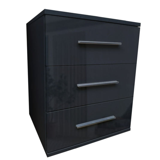 Bedside Table WINSTEAD 3 Drawer Nightstand in High Gloss Black
