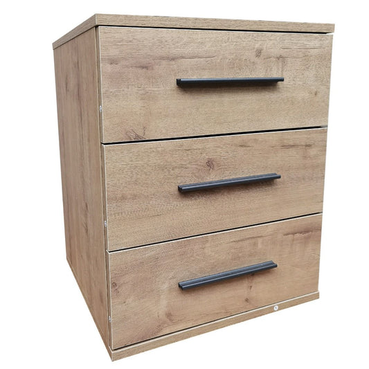 Bedside Table WINSTEAD 3 Drawer Nightstand Planked Oak 45cm