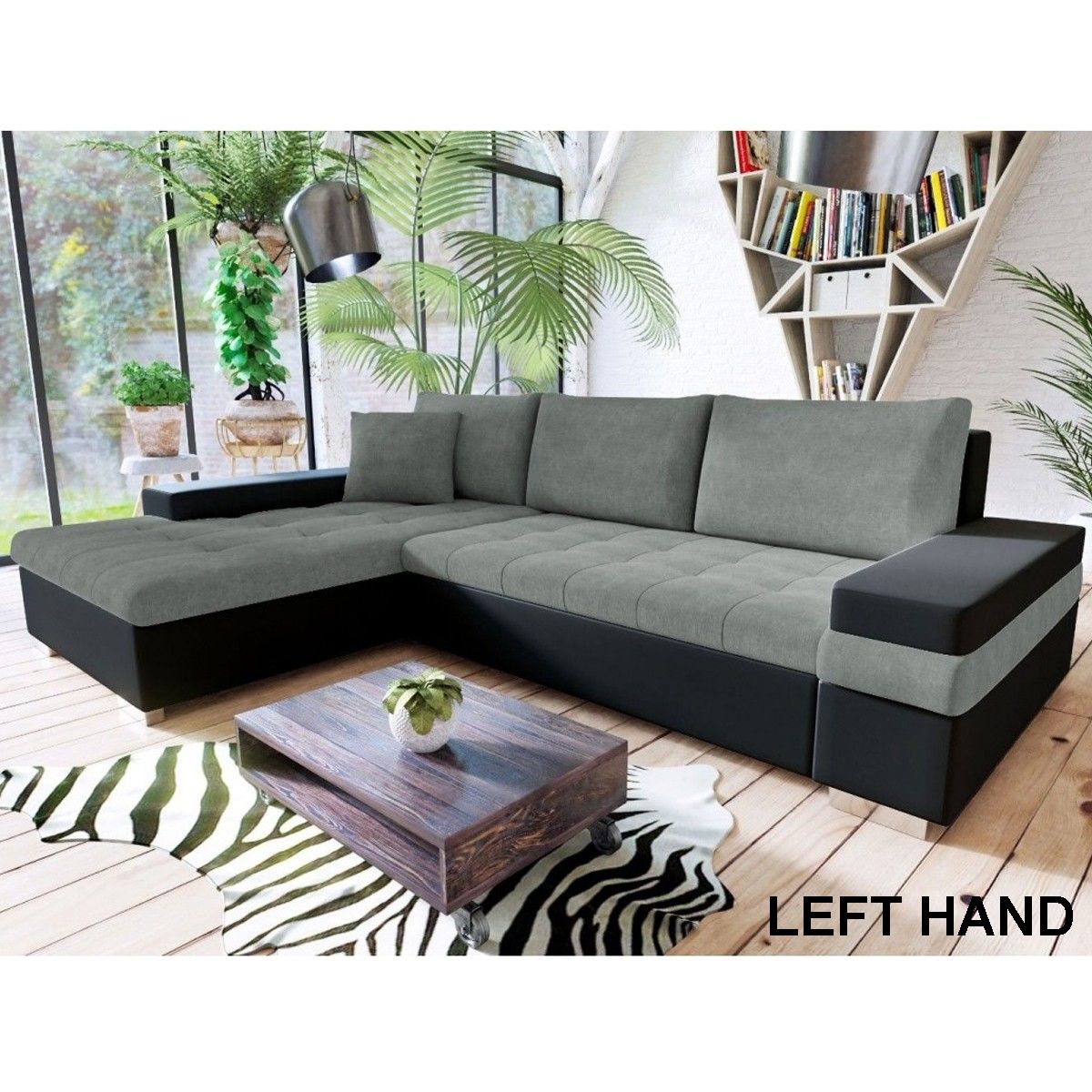 Bessie Fabric Corner Sofa Bed - Black/Grey