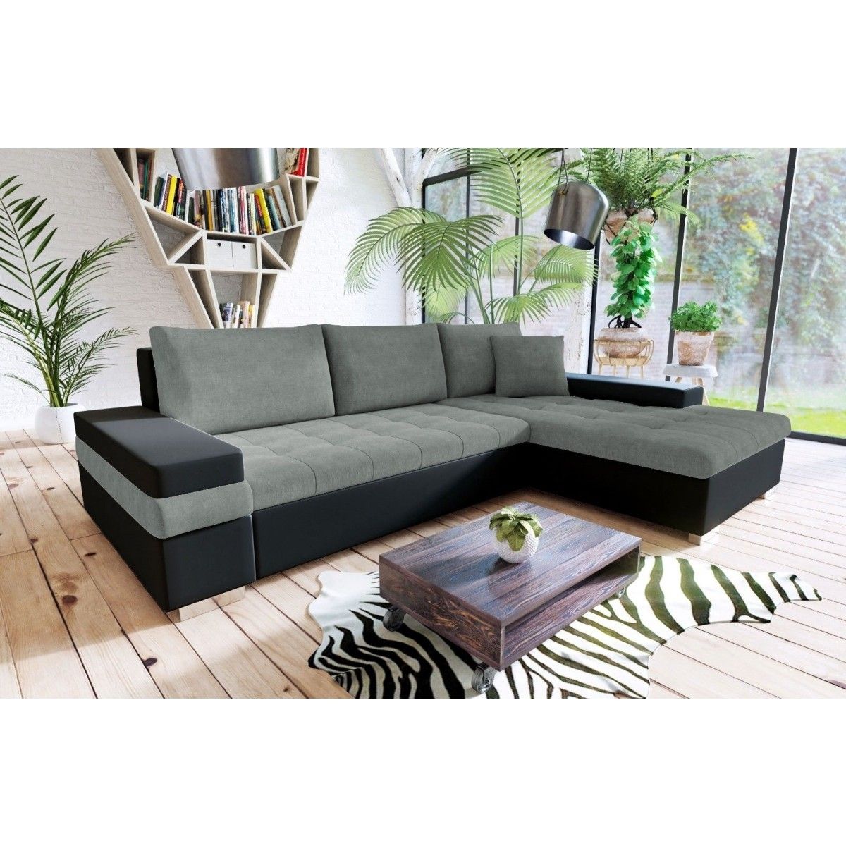 Bessie Fabric Corner Sofa Bed - Black/Grey