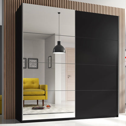 Baldo-III 2-Door Mirrored Sliding Wardrobe - Matt Black