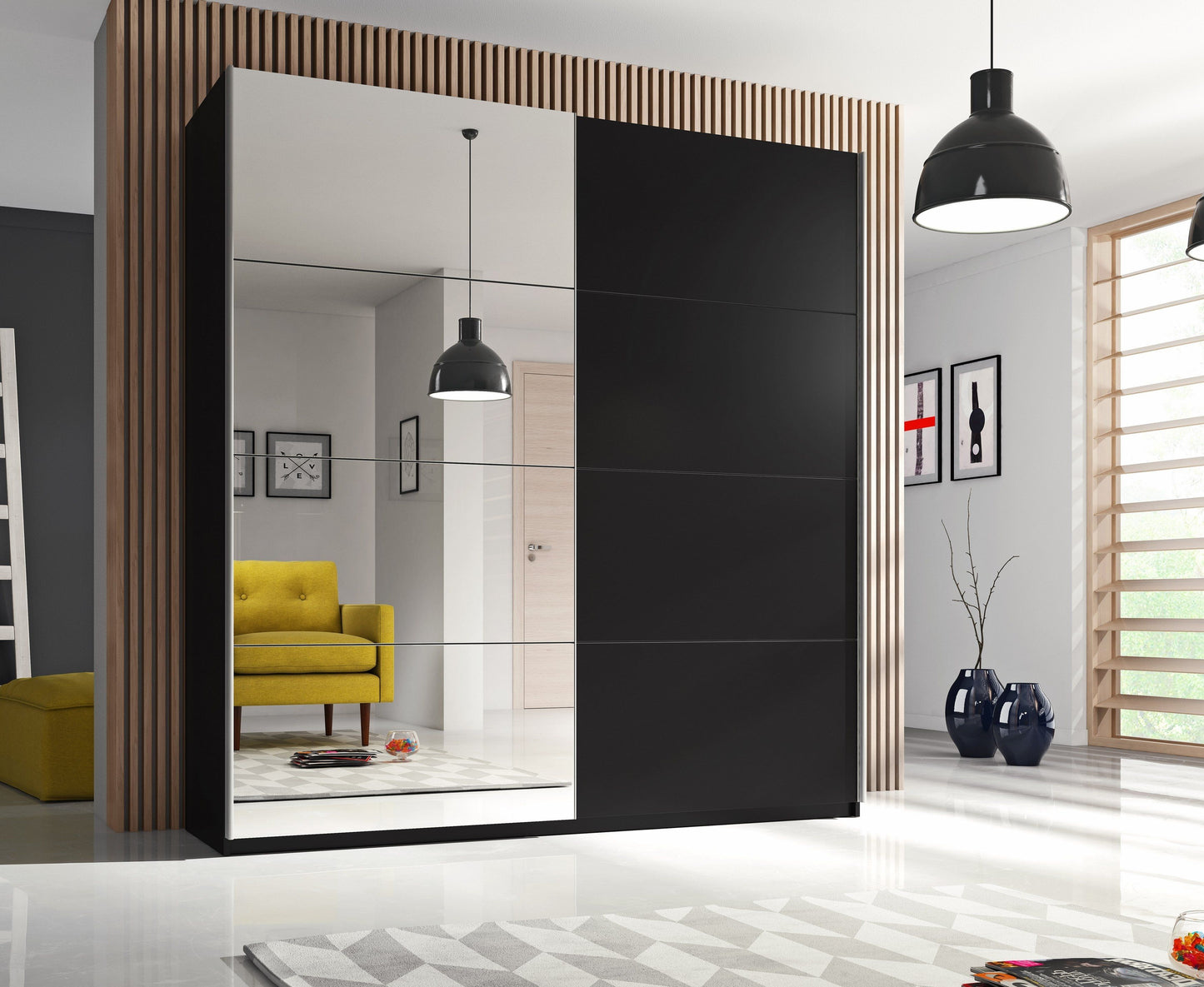 Baldo-III 2-Door Mirrored Sliding Wardrobe - Matt Black