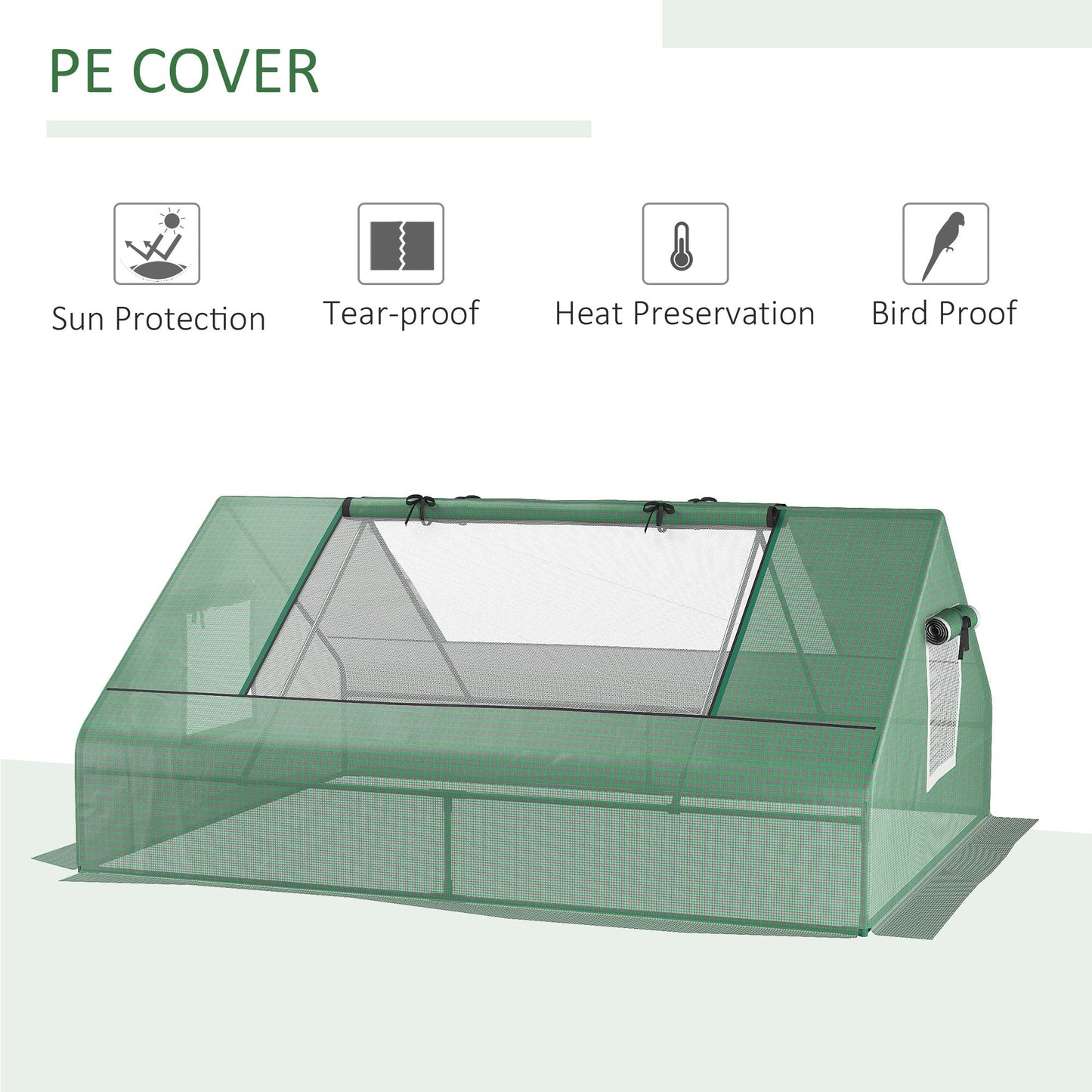 Outsunny Mini Greenhouse، دفيئة حديقة صغيرة محمولة مع نوافذ وأبواب مضغوطة، 180 × 140 × 80 سم، أخضر داكن