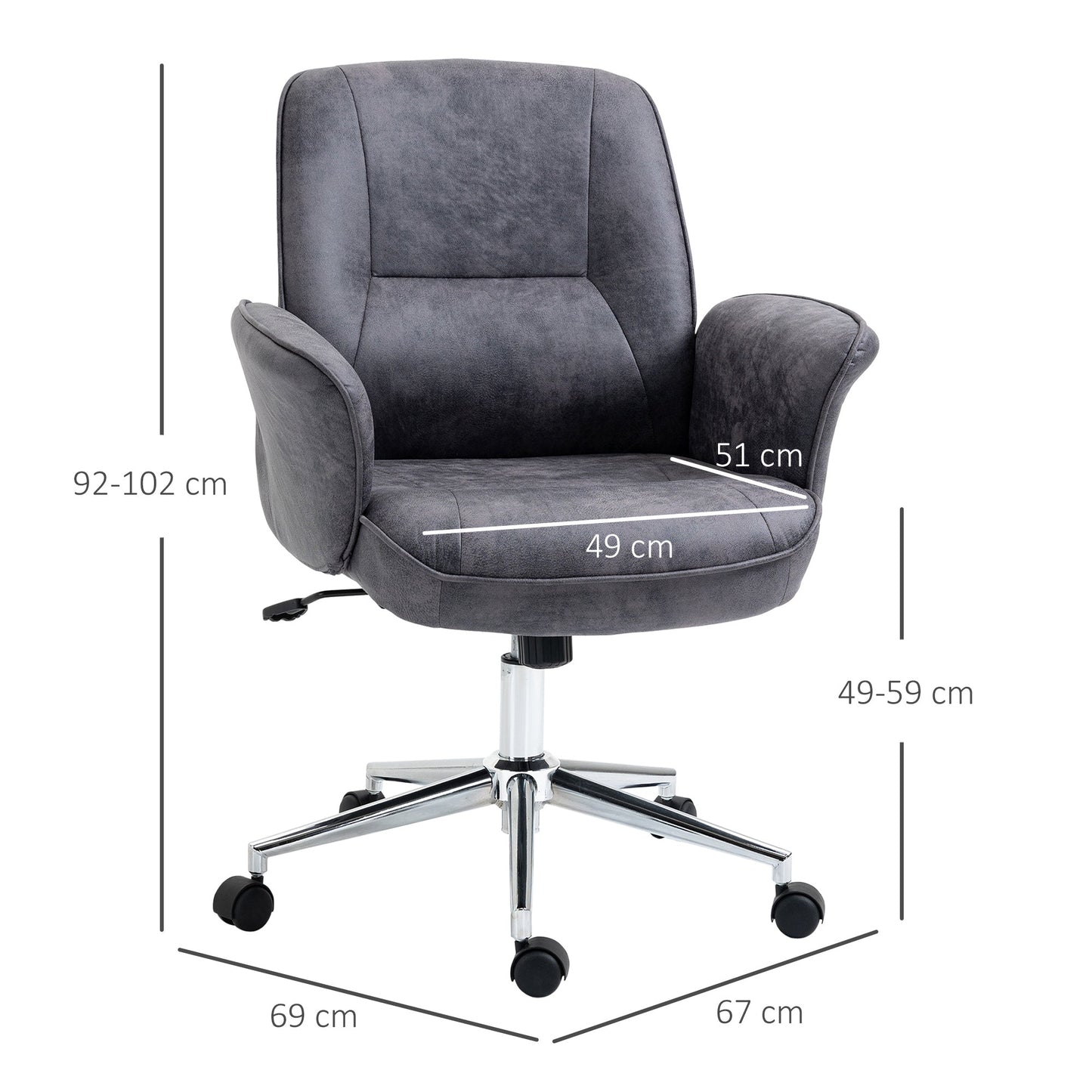 Vinsetto Swivel Computer Office Chair Mid Back Desk Chair Home Study Bedroom, Deep Grey