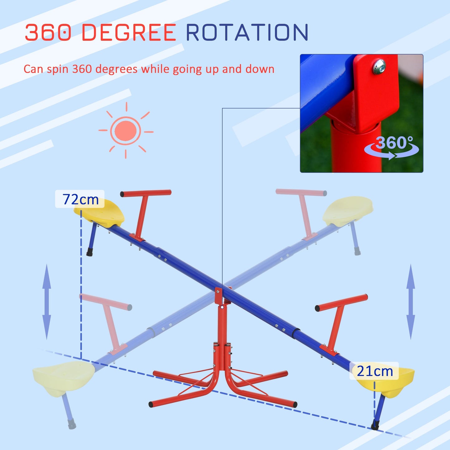 أرجوحة معدنية دوارة 360 درجة من Outsunny Kids، أرجوحة دوارة للأطفال، معدات ملعب للحديقة، أرجوحة داخلية وخارجية، مقعدين