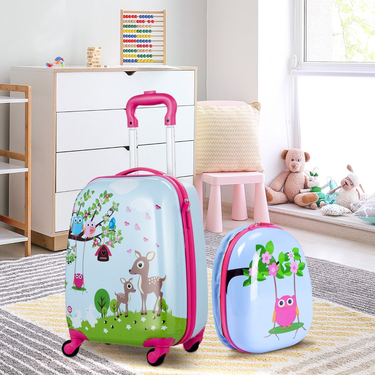 2 Pieces Kids Luggage Set with Carry-on Suitcase and Backpack-Forest