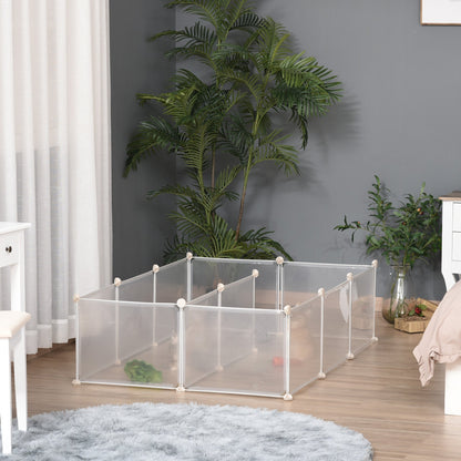 PawHut Pet Playpen لتقوم بها بنفسك قفص الحيوانات الصغيرة سياج بلاستيكي محمول مفتوح 12 لوحة للقطط الأرنب شينشيلا خنزير غينيا الأبيض