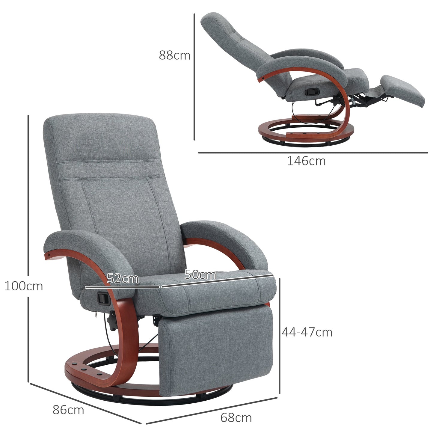 HOMCOM 135¡ Manual Reclining Swivel Chair, with Footrest - Grey