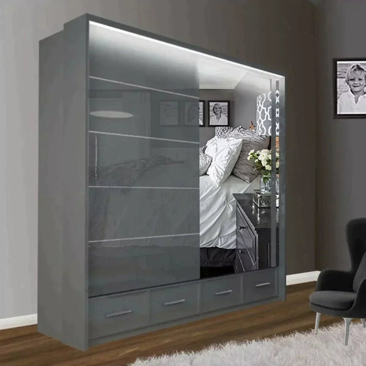 Mendeley 208cm High Gloss Sliding Wardrobe - Grey