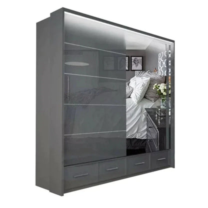 Mendeley 150cm High Gloss Sliding Wardrobe - Black, Grey, White