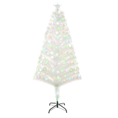 HOMCOM 5 Feet Prelit Artificial Christmas Tree with Fiber Optic LED Light, Holiday Home Xmas Decoration, White
