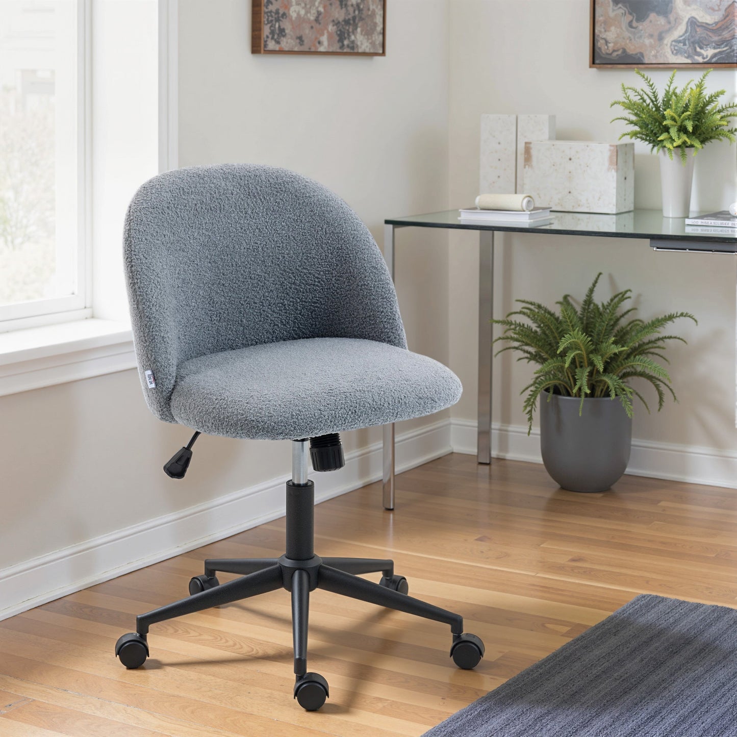 HOMCOM Teddy Fleece Office Chair with Wheels - Grey