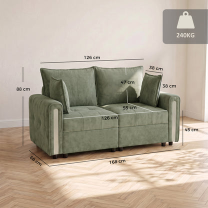HOMCOM 2 Seater Sofa with Lift-Up Storage, 168 cm Comfy Velvet Small Couch with Wide Deep Seat, Plush Backrest, Thick Padding, 2 Pillows, Loveseat for Living Room, Home Office, Dark Green