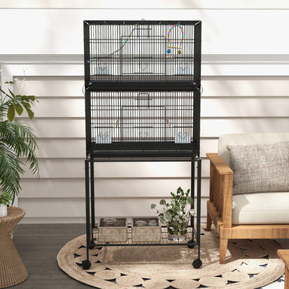 PawHut Double Stackable Bird Cage on Wheels With Stand, for Canaries