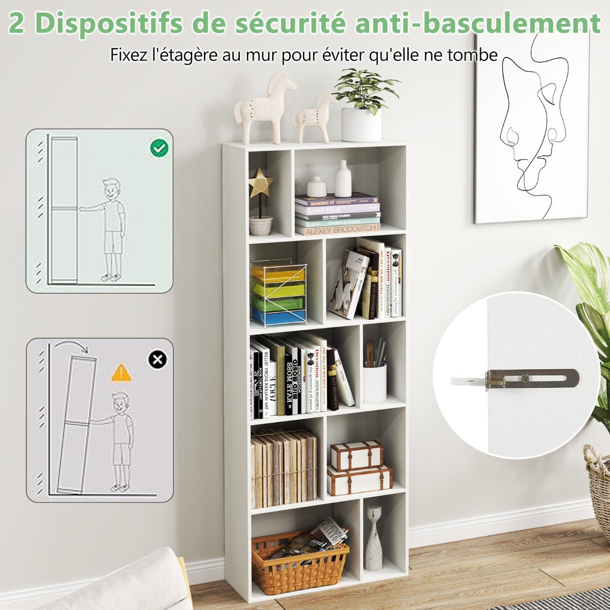 Wood 5-tier Bookshelf Bookcase Home Organizer Display Shelf-White