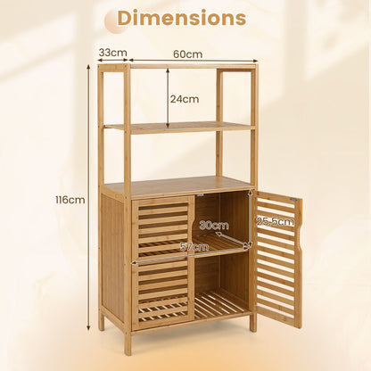 5-Tier Bookshelf with Open Shelves and Louvered Cabinet-Natural