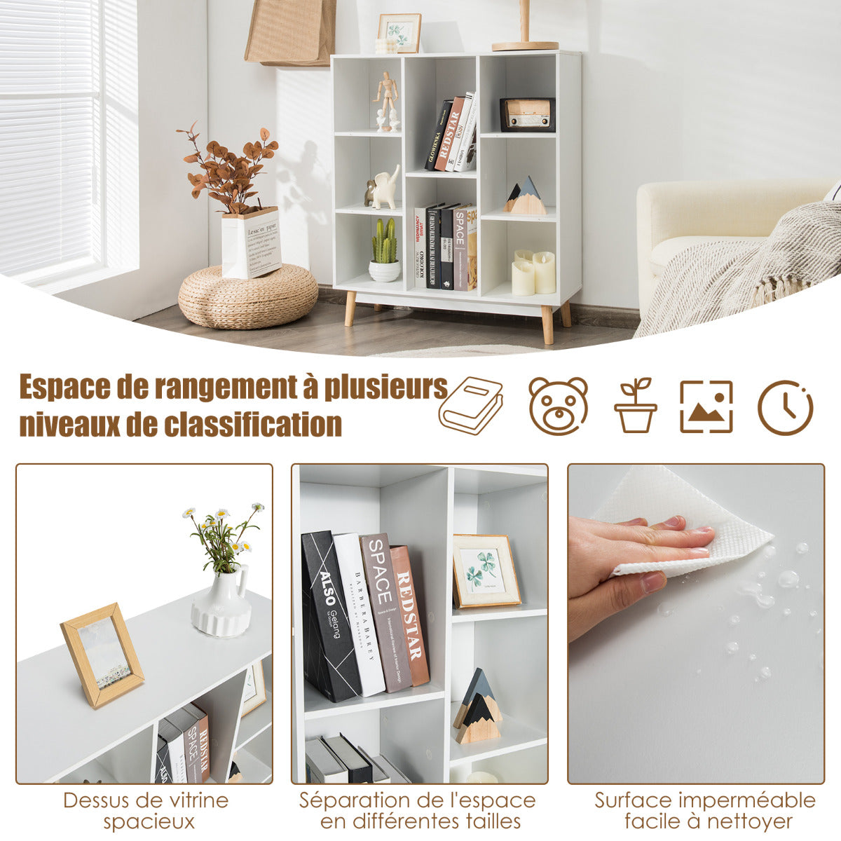 8-Cube Storage Organizer with 2 Anti-Tipping Mechanisms-White