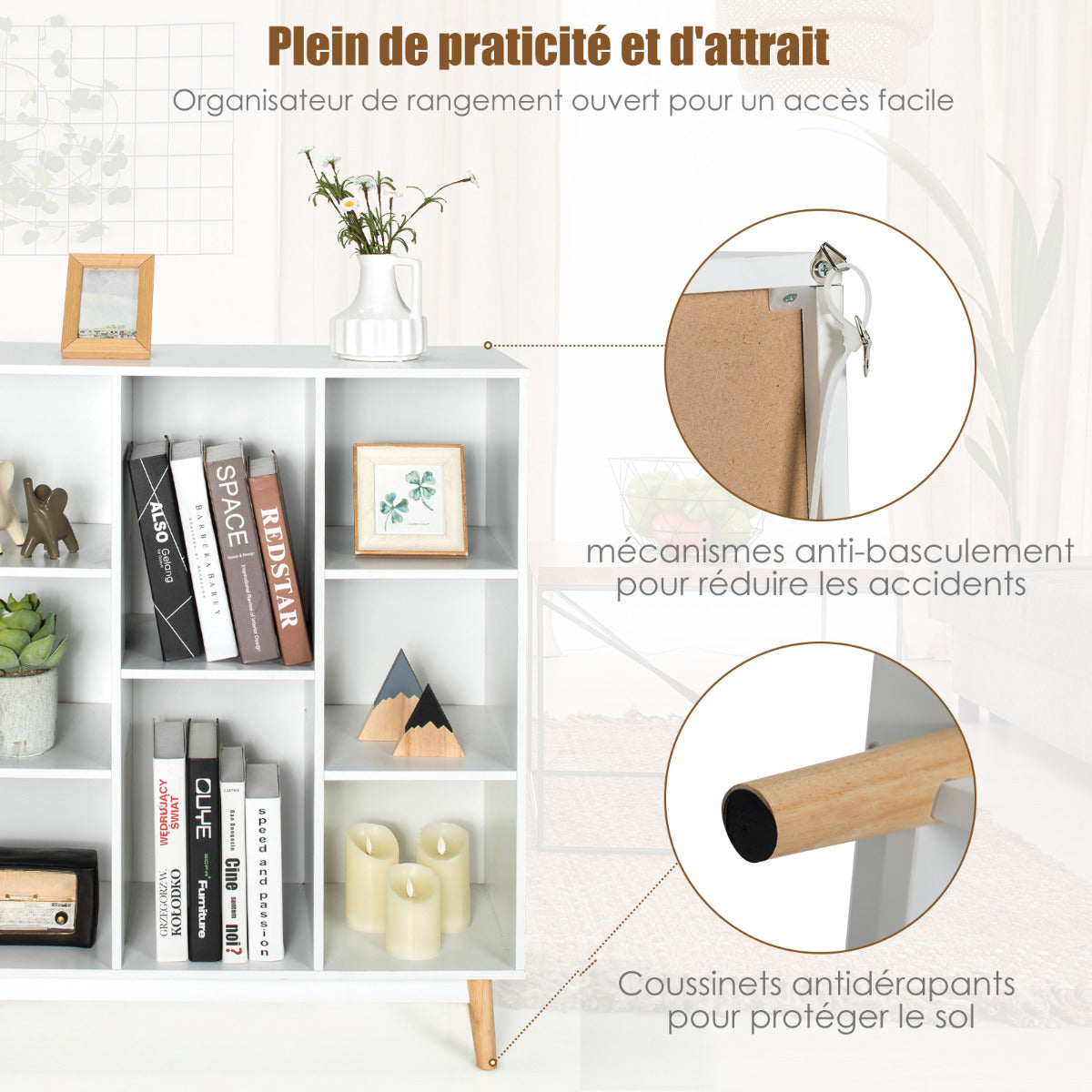 8-Cube Storage Organizer with 2 Anti-Tipping Mechanisms-White