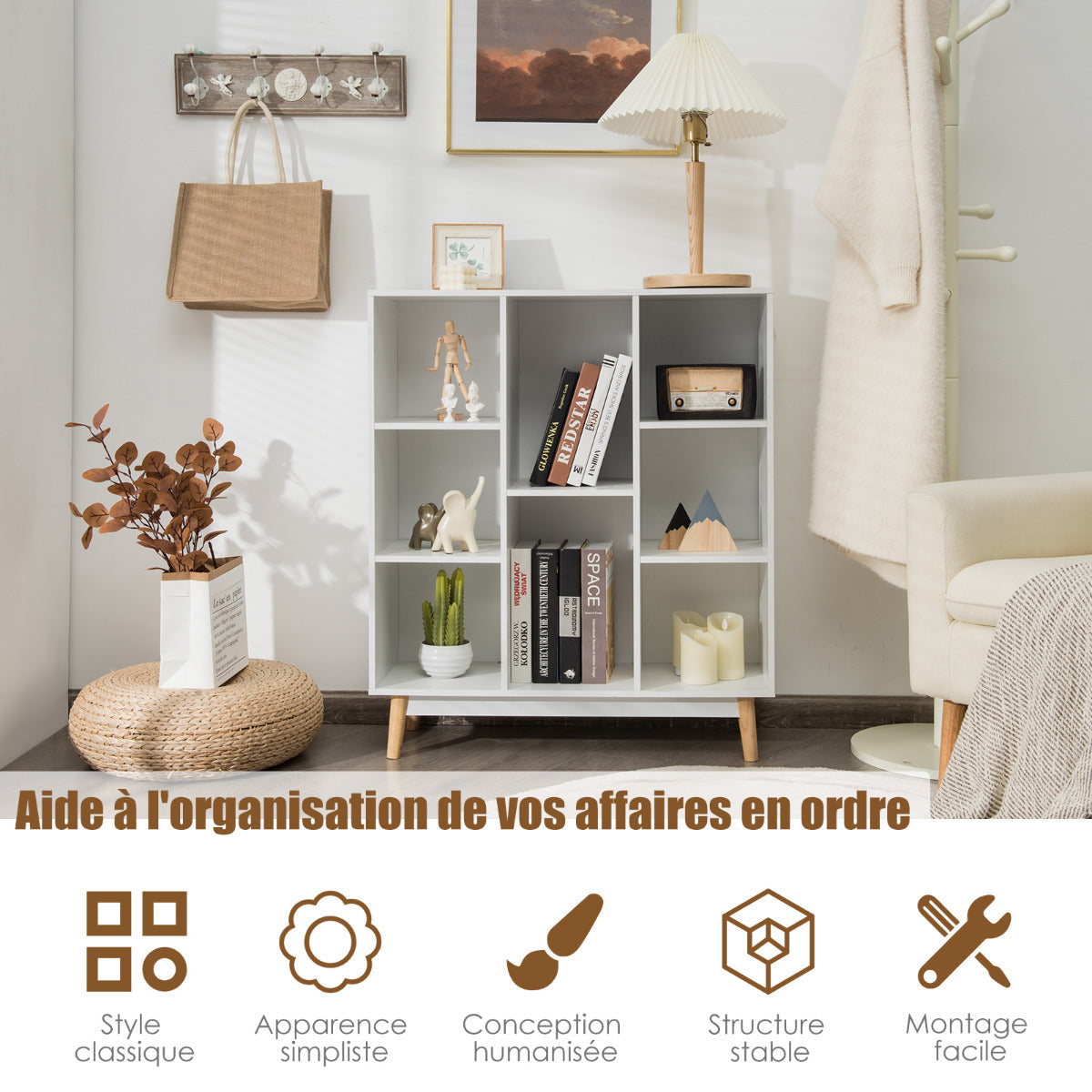 8-Cube Storage Organizer with 2 Anti-Tipping Mechanisms-White