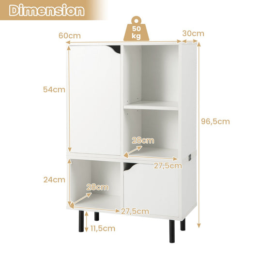 Stackable Bookcase with Adjustable Shelf and Cubes-White