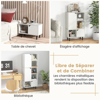 Stackable Bookcase with Adjustable Shelf and Cubes-White