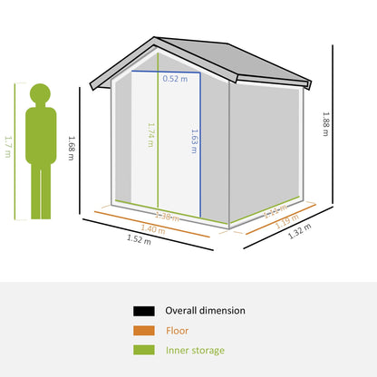 Outsunny 5ft x 4ft Garden Metal Storage Shed, Tool Storage Shed with Sliding Door, Sloped Roof and Floor Foundation for Garden, Backyard, Patio, Grey