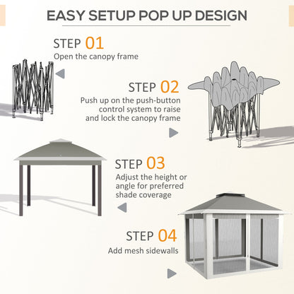 خيمة Outsunny Pop Up Canopy مع سقف مزدوج، جدران جانبية شبكية بسحاب، حقيبة حمل، ارتفاع قابل للتعديل لحديقة الفناء، رمادي داكن