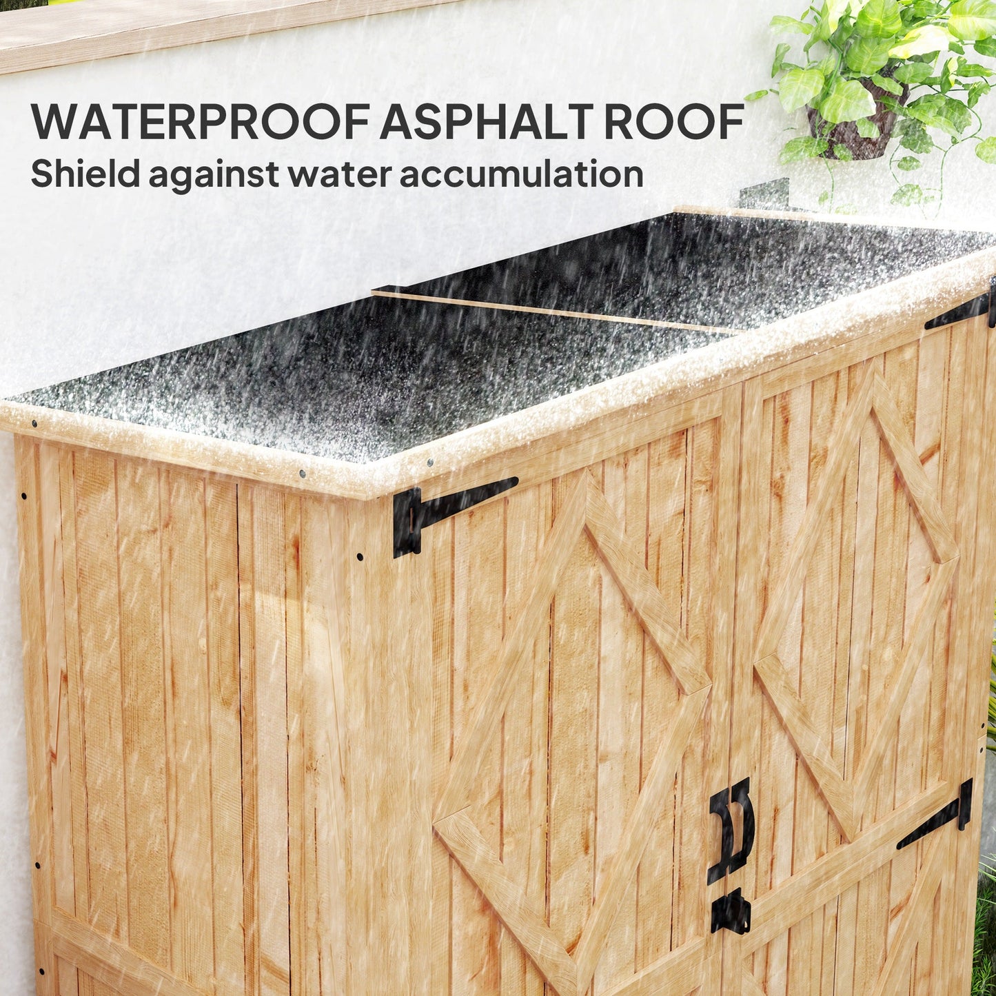 Outsunny Wooden Garden Storage Shed, Tool Storage Cabinet with Asphalt Roof and 2 Shelves for Garden Tools, Equipment, Outdoor Tool Shed with Double Doors, Natural