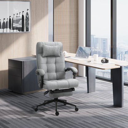 Vinsetto Office Chair with Footrest Ergonomic Office Chair with Armrests Lumber Support and Headrest Light Grey