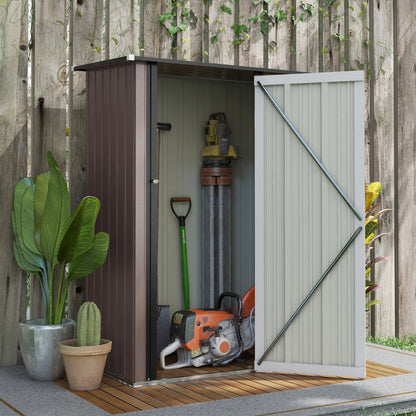 Outsunny 5ft x 3ft Garden Metal Storage Shed, Outdoor Tool Shed with Sloped Roof, Lockable Door for Tools, Equipment, Brown