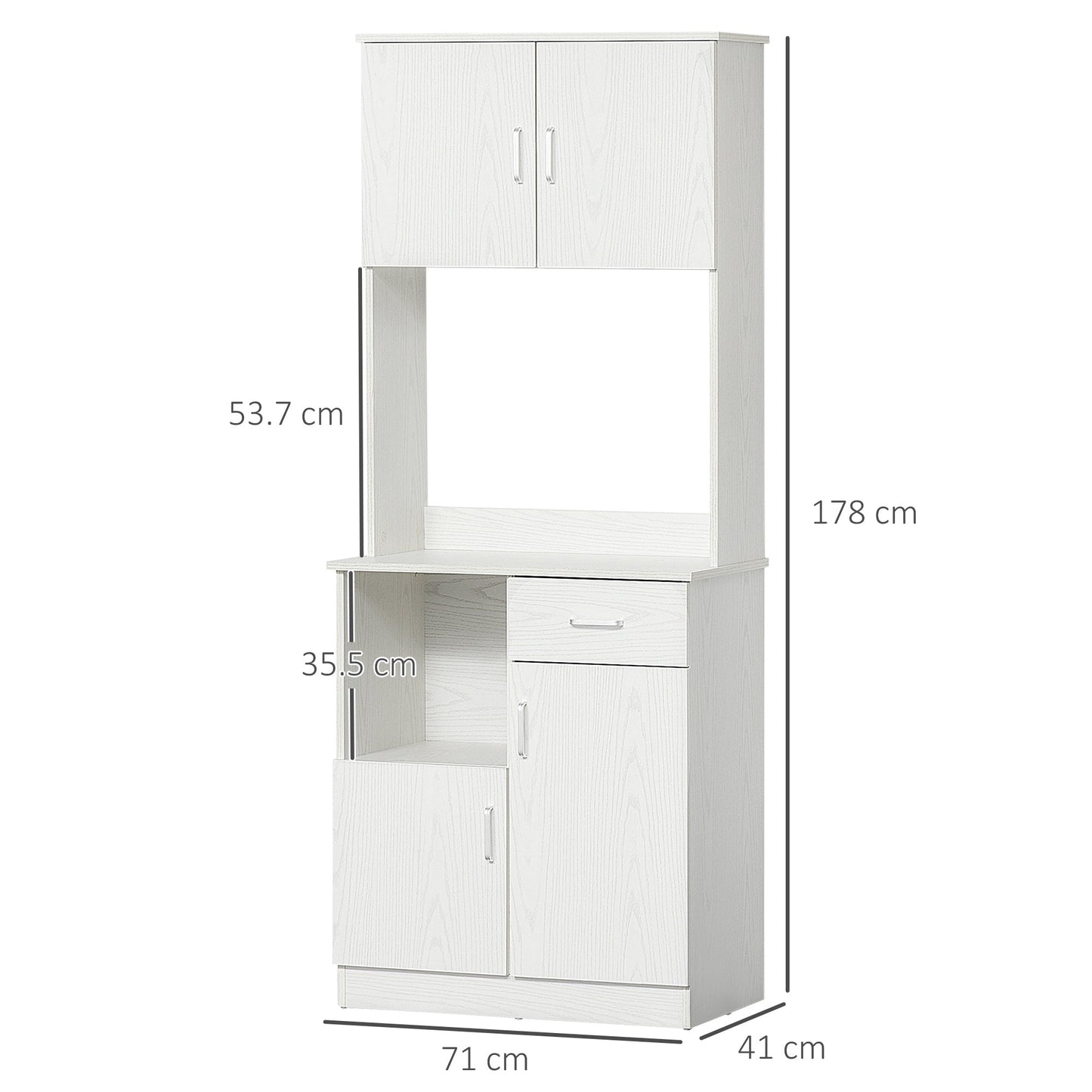 HOMCOM Freestanding Kitchen Cupboard, Modern Kitchen Storage Cabinet with Doors, Microwave Counter and Adjustable Shelves, White