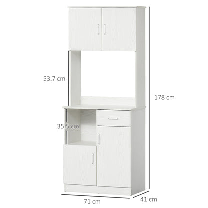 HOMCOM Freestanding Kitchen Cupboard, Modern Kitchen Storage Cabinet with Doors, Microwave Counter and Adjustable Shelves, White