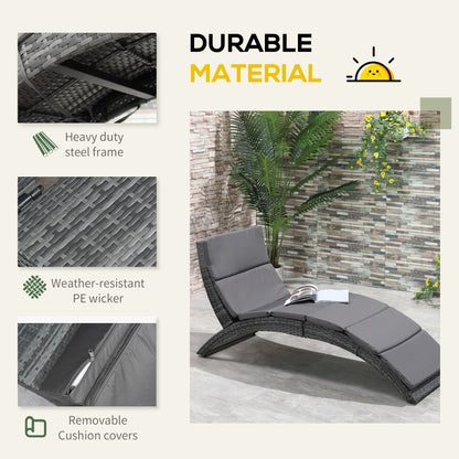 Outsunny Outdoor składany PE Rattan leżak z miękką wyściółką, ergonomiczny zakrzywiony design leżaka na balkon, ogród, szary
