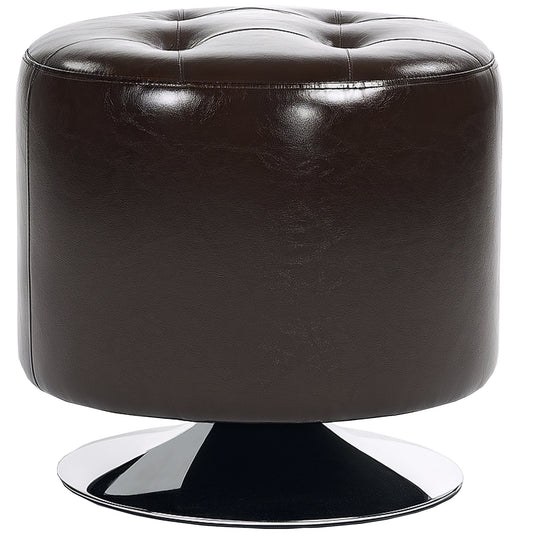 HOMCOM 360 Swivel Foot Stool Round PU Footstool with Thick Sponge Padding and Solid Steel Base, Brown