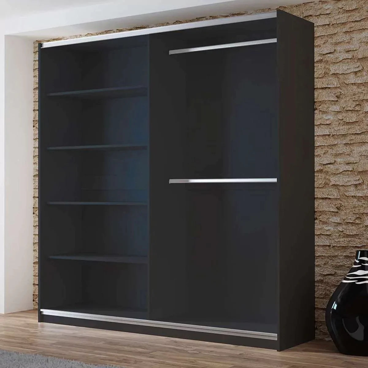 Boris Sliding Door 200cm Wardrobe with Mirror - White, Black, Graphite