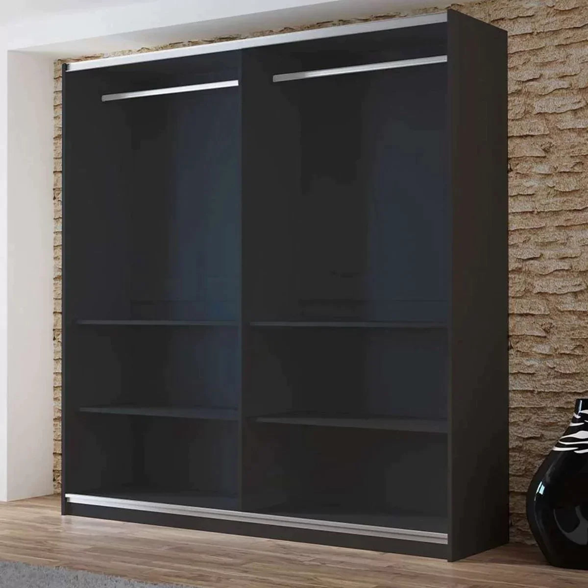 Boris Sliding Door 200cm Wardrobe with Mirror - Black, White, Graphite