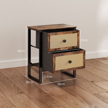HOMCOM Industrial-Natural Bedside Table Set of 2 - Brown