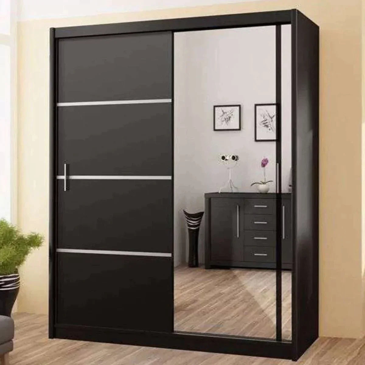 Broadland Sliding Door 180cm Wardrobe with Mirror - White, Black, Sonoma