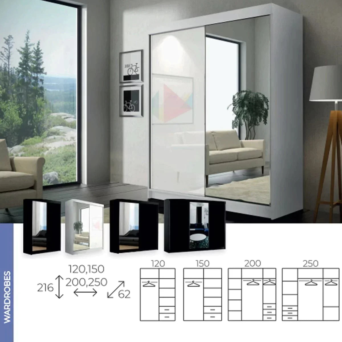 Texas II Sliding Door Large Wardrobe - White, Black