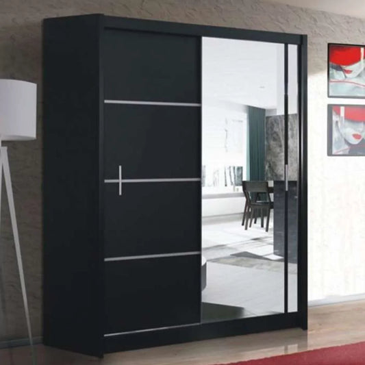 Broadland Sliding Door 150cm Wardrobe with Mirror - Black, Sonoma, White