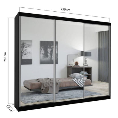 Chicago II 3 Door Sliding Door Wardrobe 250cm - Black